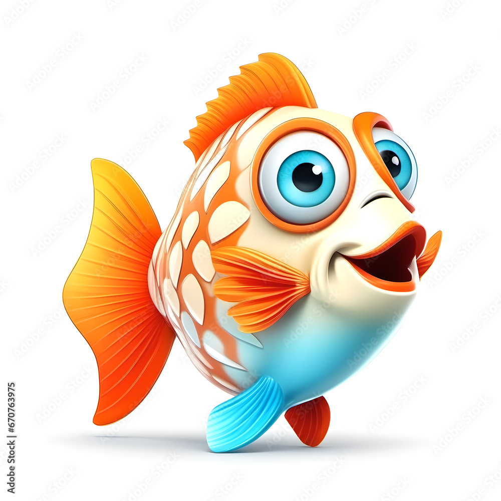 Cute Fish, Cartoon Animal Toy Character, Isolated On White Background Cute Fish, Cartoon Animal Toy Character, Isolated On White Background