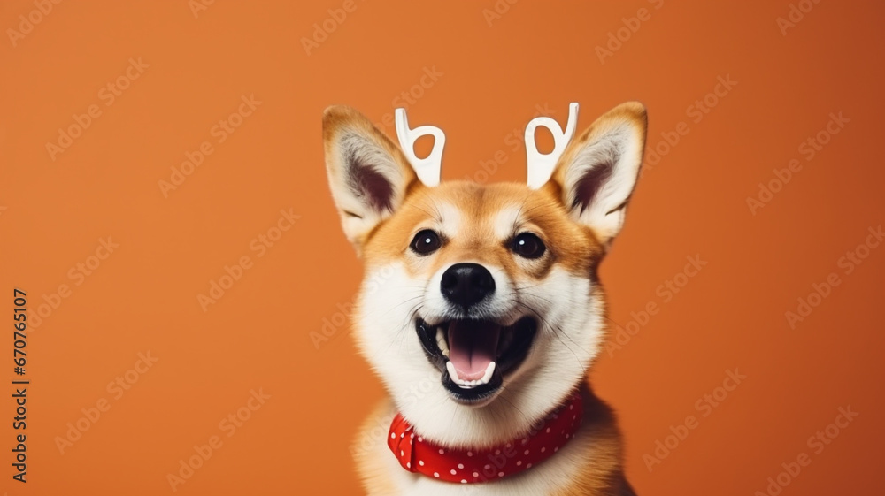 Cute dog wearing Christmas reindeer antlers Cute dog wearing Christmas reindeer antlers