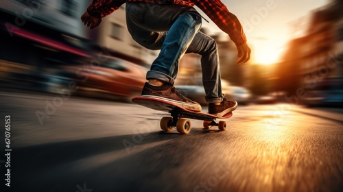 Skater spins rapidly, capturing the moment photo