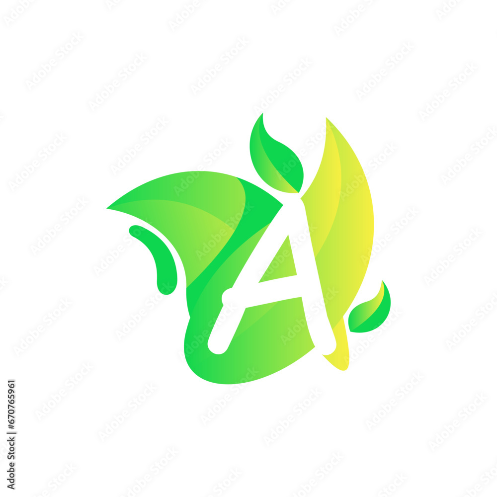 Letter A with fresh leaf gradient logo design vector Letter A with fresh leaf gradient logo design vector
