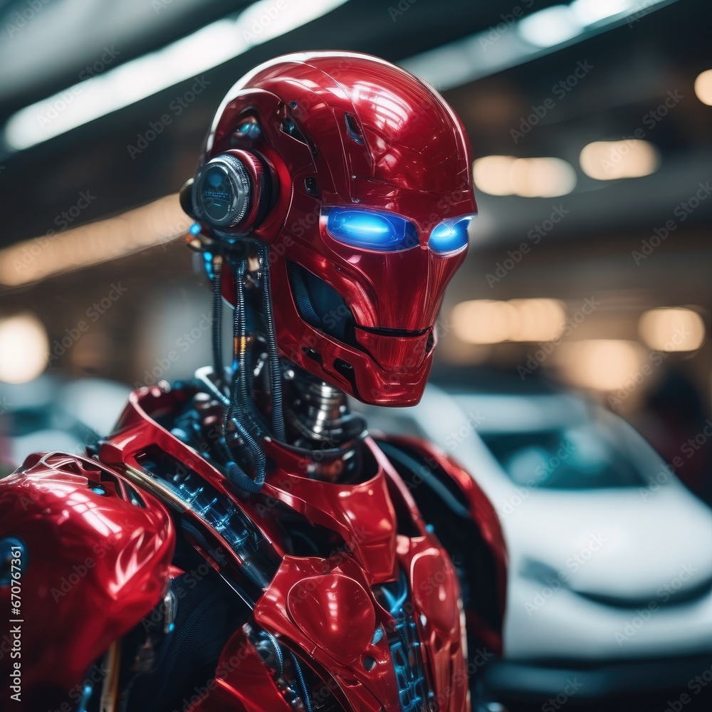 An android robot with a humanoid body, a technology for transferring human consciousness into a mechanical body.