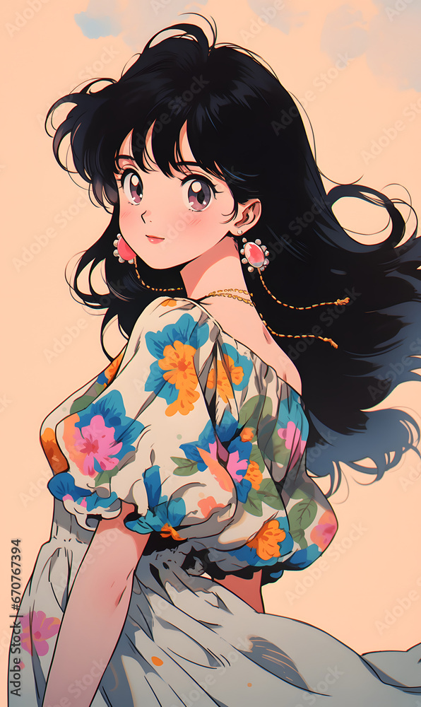 Old Japanese animation style girl, Generative AI Old Japanese animation style girl, Generative AI