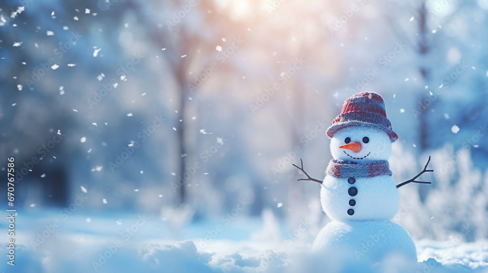 Fototapeta premium 雪の中で立つ雪だるま