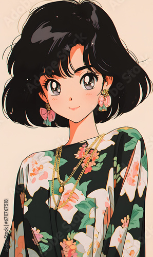 Old Japanese animation style girl, Generative AI
