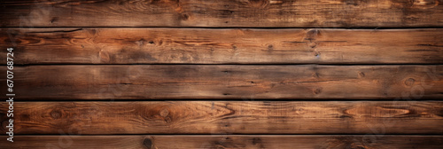Brown wood planks texture background, panoramic wide banner. Old wooden long horizontal boards. Theme of rustic design, nature, wallpaper, woodgrain, material