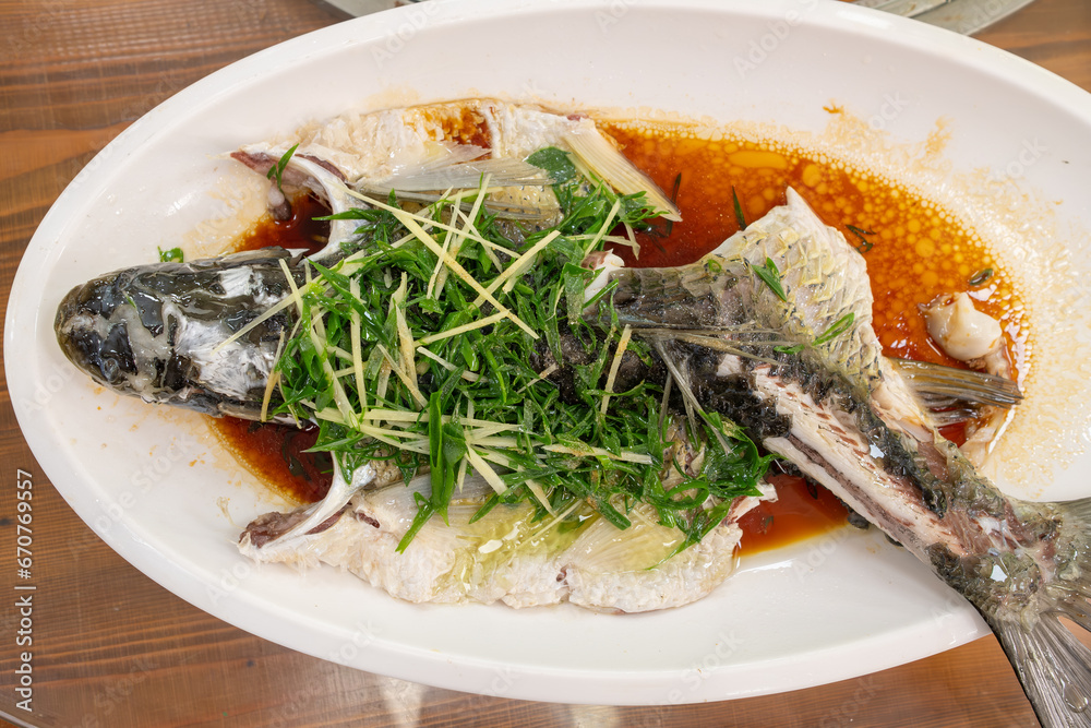 top view fresh steamed grass carp top view fresh steamed grass carp