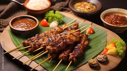 Satay , or sate in Indonesian spelling, is a Southeast Asian dish of seasoned, skewered and grilled meat, served with a sauce. The earliest preparations of satay is believed to have originated in Java