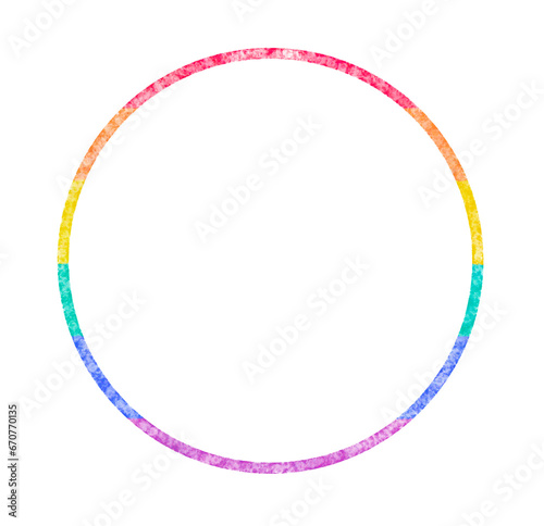 カラフルな円の丸いレインボー柄の水彩フレーム