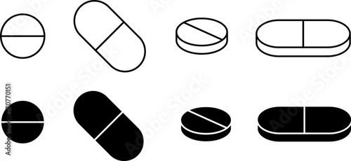 outline silhouette pill icon set