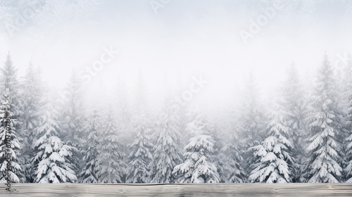 Natural style winter banner with forest elements a distressed white wooden background, copy space