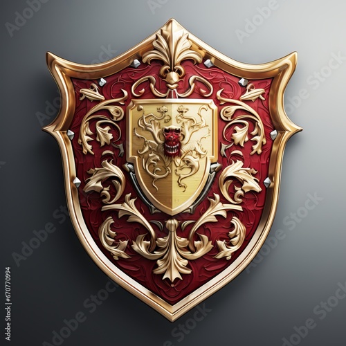 3d shield that combines elements of traditional heraldry with a modern twist, isolated on white background