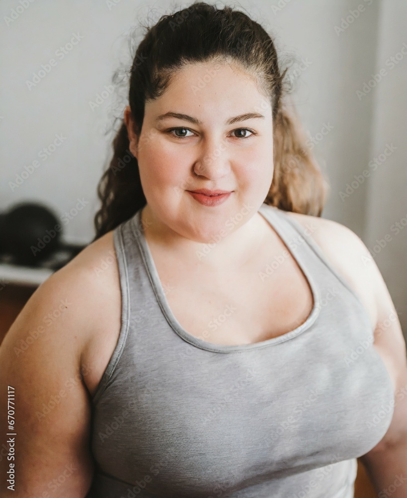 Chubby woman training at home
