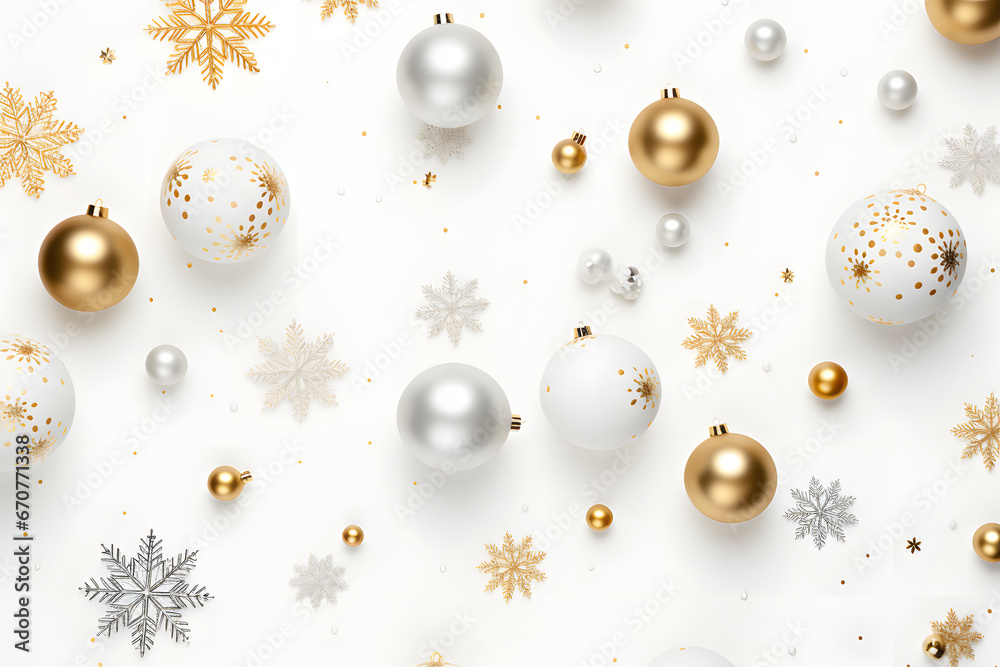 Fototapeta premium Gold glitter Christmas balls pattern. Flat lay, top view generativ ai