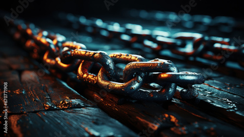 Macro: Rusty Chain on Dark Background. Generative AI