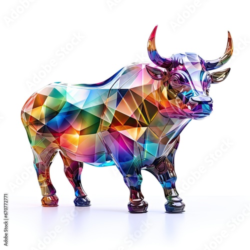 Abstract Colorful Bull on White Background, Bullish Finance Symbol for Rising Investment Returns
