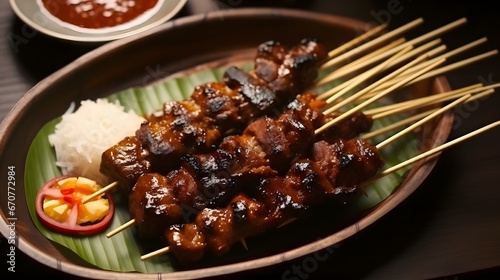 Sate Kikil made from cow skin cooked with spices, then grilled on charcoal. Usually sold in angkringan. photo