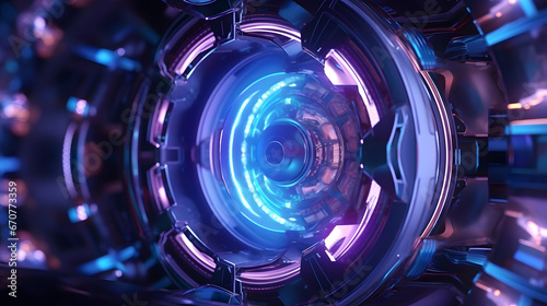 Abstract matte glass shape, super hyper zoom, high tech ultra sci fi scene, violet to blue color, dark background