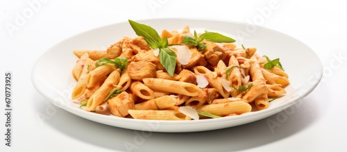 Chicken and peanuts combined with pasta