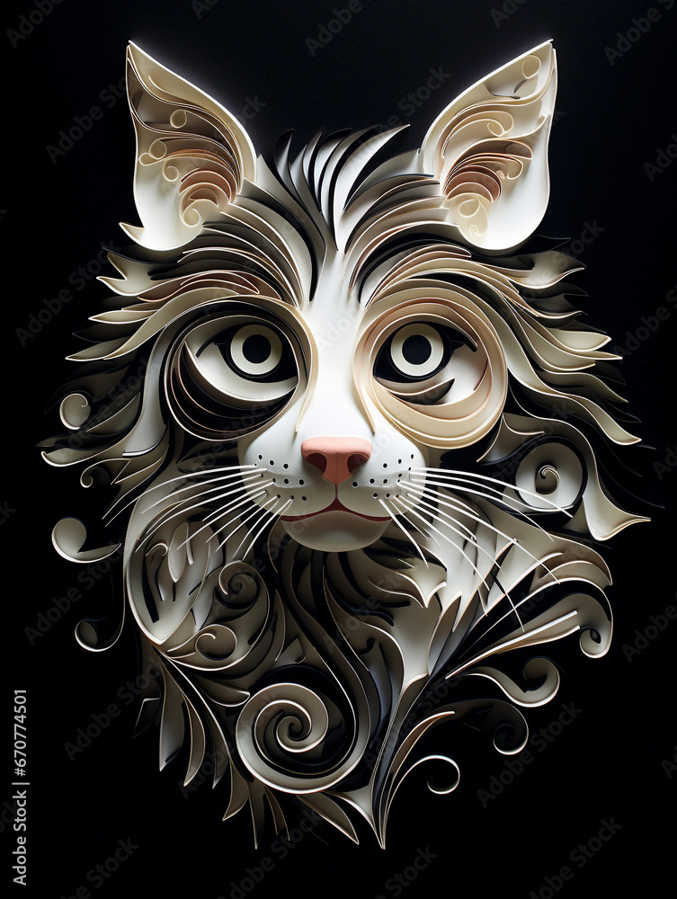 Cut Paper Art of a Cat