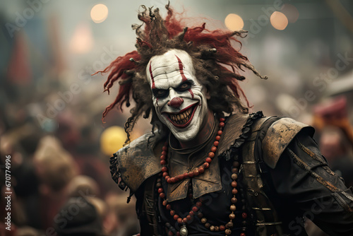 Demented carnival clown.