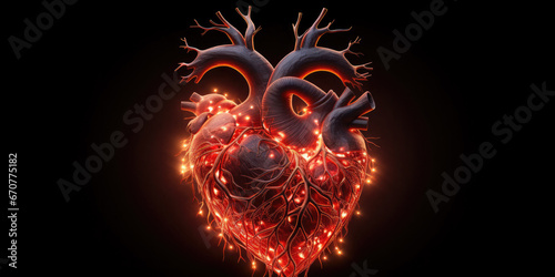 Detailed illustration of human heart illustrating electrical activity photo
