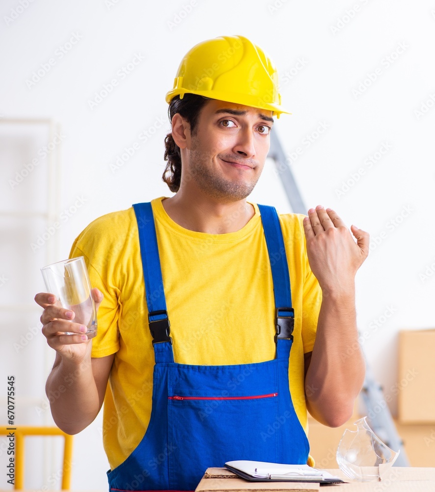 Young male professional mover doing home relocation Young male professional mover doing home relocation