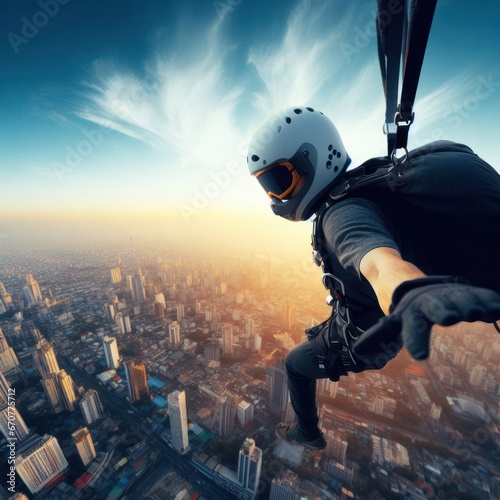 person skydiving and freefalling over a city generative ai