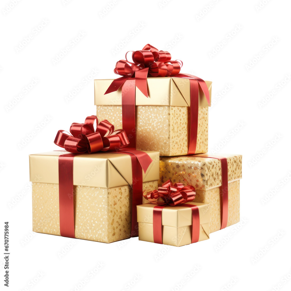 Stack of gifts isolated on a transparent background created with Generative AI technology Stack of gifts isolated on a transparent background created with Generative AI technology