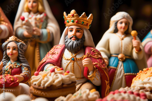 roscon de reyes close up with figurines