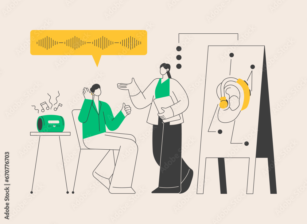 Assistive hearing device abstract concept vector illustration.