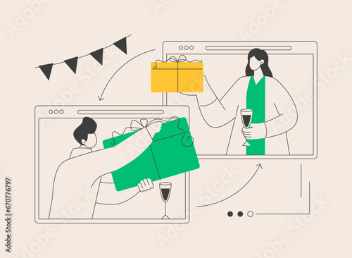 Sharing gifts online abstract concept vector illustration.