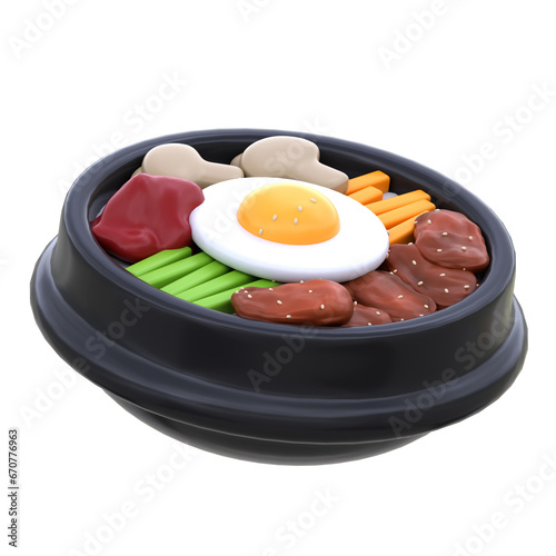 3d icon Bibimbap, 3d illustration, 3d element, 3d rendering.