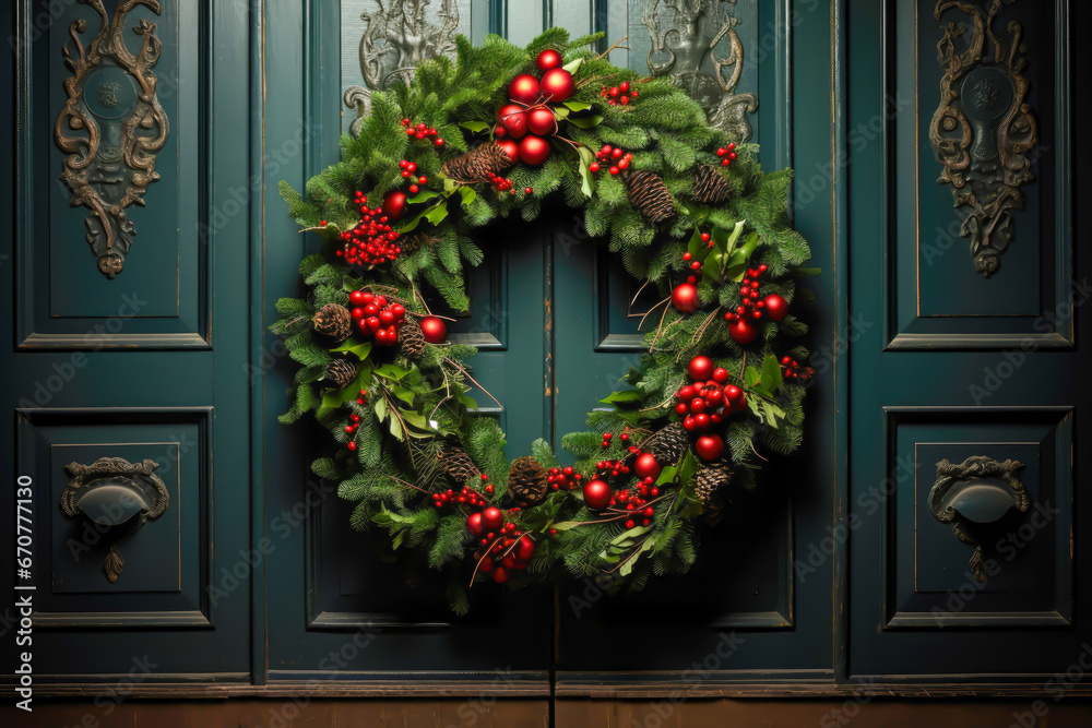 Wreath on the door christmas holidays Wreath on the door christmas holidays