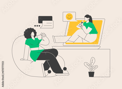Online friends meeting abstract concept vector illustration. © Visual Generation