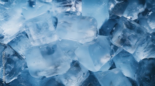 Crystal clear ice cubes as background, top view