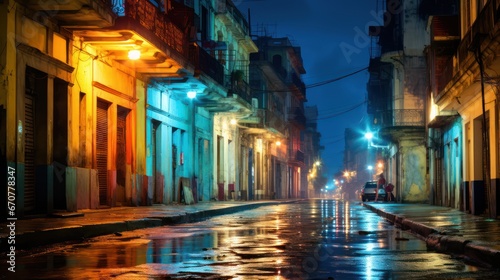 Street of a Latin American city in night neon