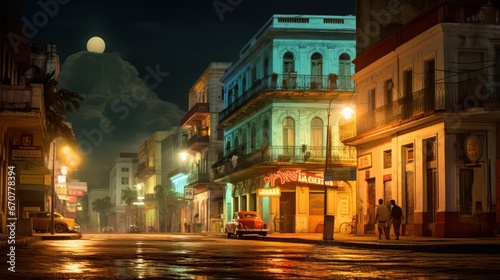Street of a Latin American city in night neon © Terablete