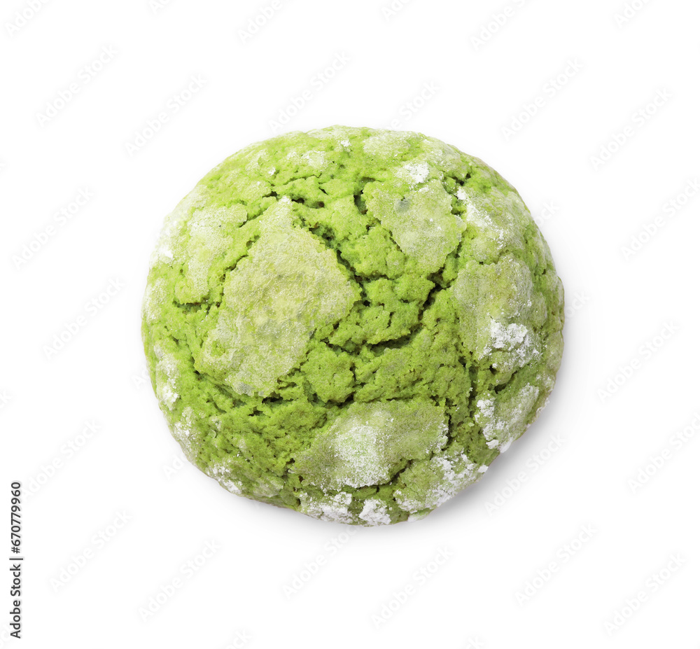 One tasty matcha cookie isolated on white, top view One tasty matcha cookie isolated on white, top view