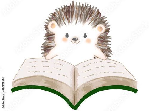 本を読むハリネズミ　お勉強中のハリネズミ　ハリネズミのベクターイラスト