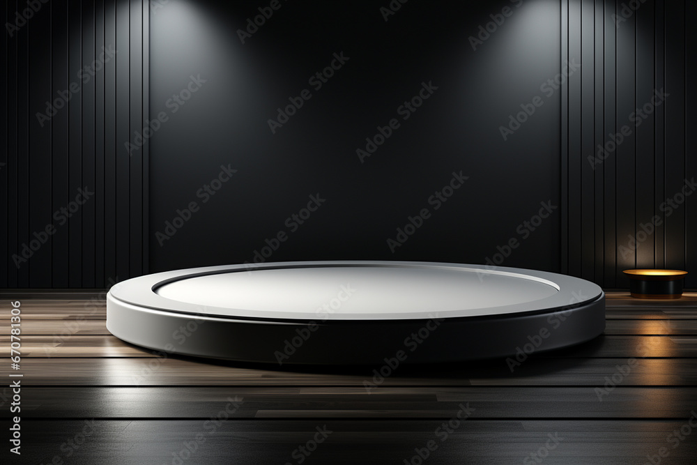 Ai Generative photo white light round podium and black background for mock up realistic image
Ai Generative photo white light round podium and black background for mock up realistic image
