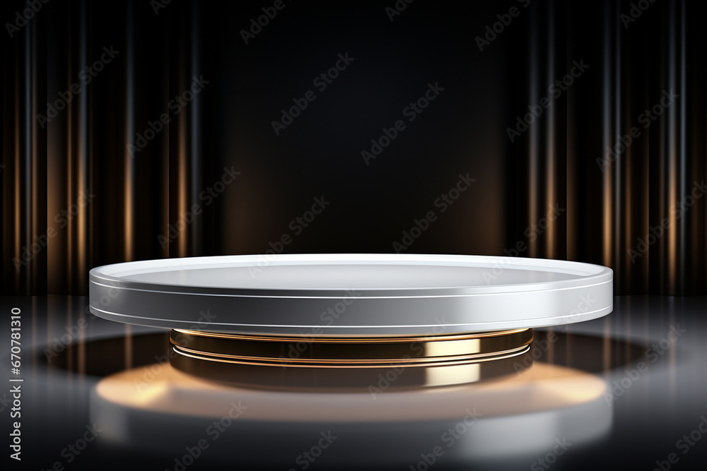 Ai Generative photo white light round podium and black background for mock up realistic image
Ai Generative photo white light round podium and black background for mock up realistic image