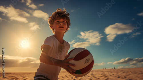 Passion and technique converge  Intense dedication evident as young boy navigates the intricacies of the beach volleyball bump pass