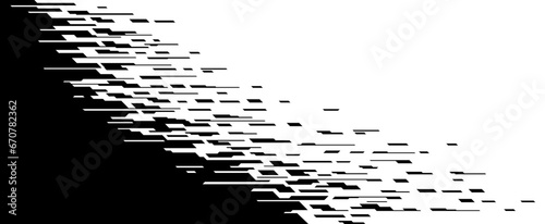 Dispersed background. Disintegration pixel effect illustration. Vector rectangle elements. Disappear transform rectangle texture. Dissolved filled square. Vector graphic.