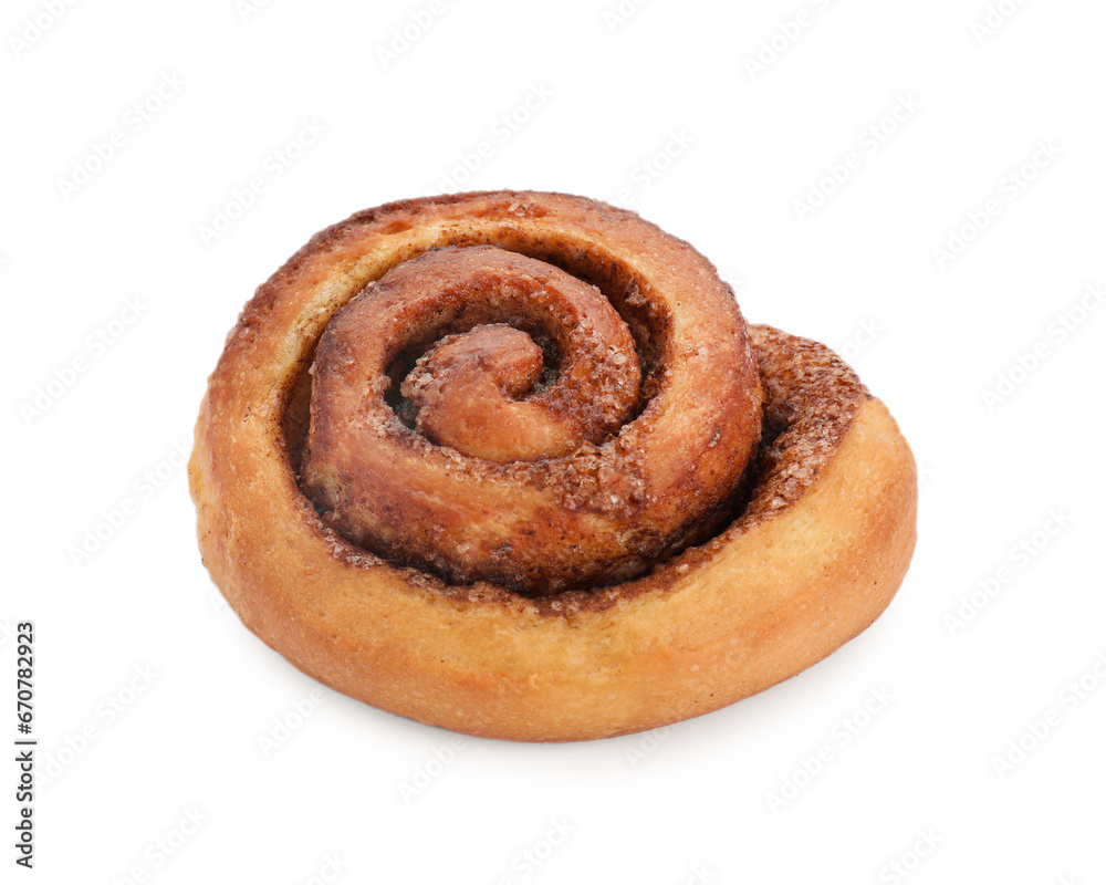 One tasty cinnamon roll isolated on white One tasty cinnamon roll isolated on white