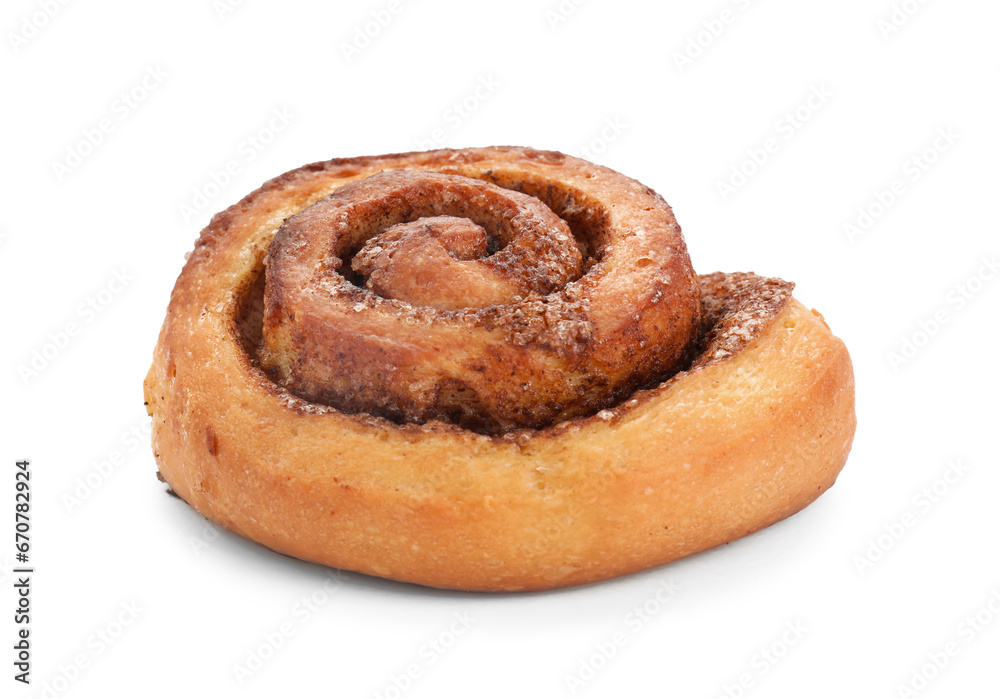 One tasty cinnamon roll isolated on white One tasty cinnamon roll isolated on white