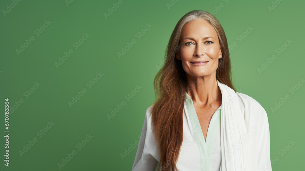 Beautiful mature woman on an green background Beautiful mature woman on an green background