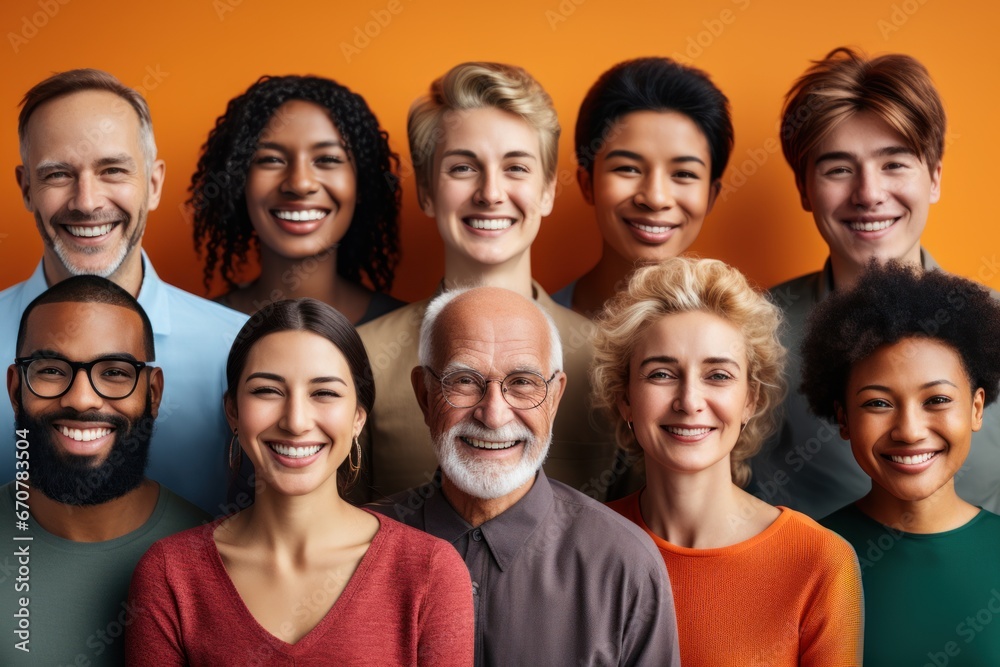 Happy Different Nationalities Kids and Adults Group Headshots in Mosaic Collage Collection. Lots of Smiles.