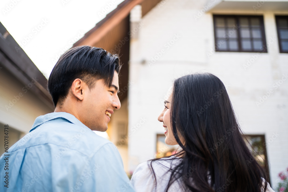 Asian young happy new marriage couple moving to new house together. Asian young happy new marriage couple moving to new house together.