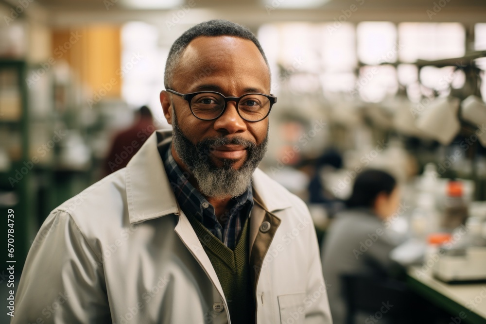 Male microbiologist. Portrait with selective focus and copy space Male microbiologist. Portrait with selective focus and copy space