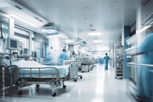 Motion blur in a hospital. Background with selective focus and copy space